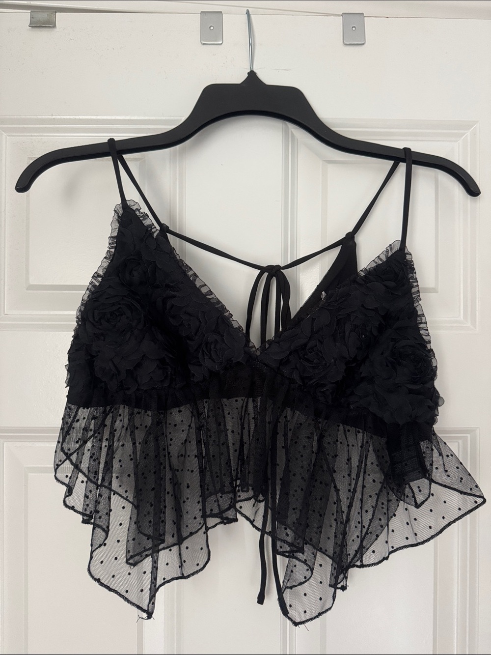 Urban Outfitters Black Floral Mesh Ruffle Bralette - Women Intimates